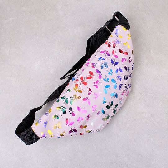 Жіноча поясна сумка, бананка "Метелики", рожева П3932