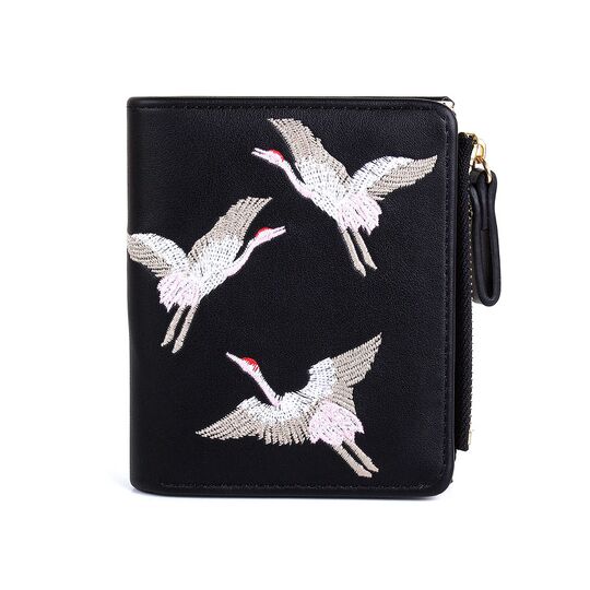 Жіночий гаманець "Птахи", чорний П4055