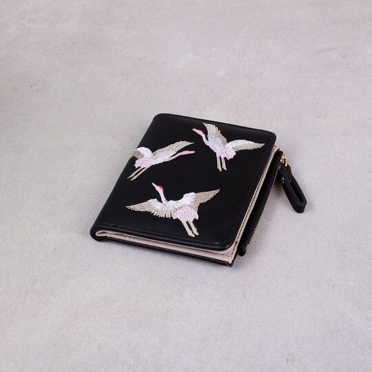 Жіночий гаманець "Птахи", чорний П4055