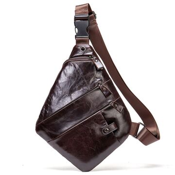 Мужская сумка слинг из кожи, коричневая П4115