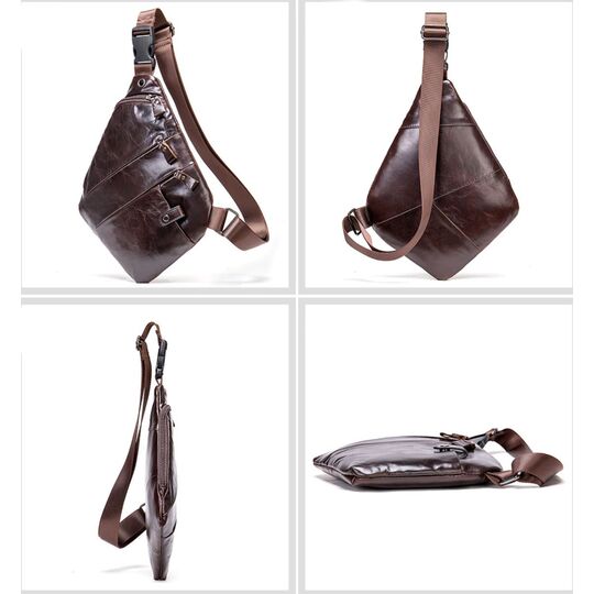 Чоловіча сумка слінг зі шкіри, коричнева П4115