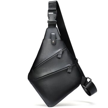 Мужская сумка слинг из кожи, черная П4116