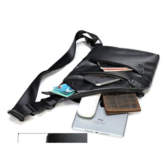 Мужская сумка слинг из кожи, черная П4116