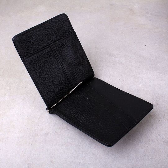 Затискач, гаманець зі шкіри, чорний П4190