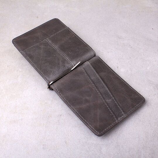 Затискач, гаманець зі шкіри, сірий П4191