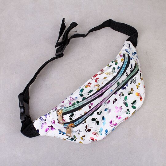 Жіноча поясна сумка, бананка "Метелики", біла П4276