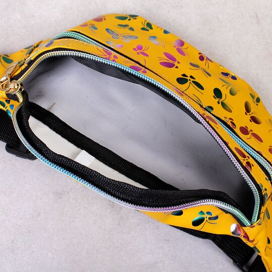 Женская поясная сумка, бананка "Бабочки", желтая П4277