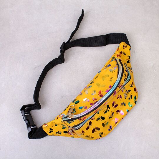 Женская поясная сумка, бананка "Бабочки", желтая П4277