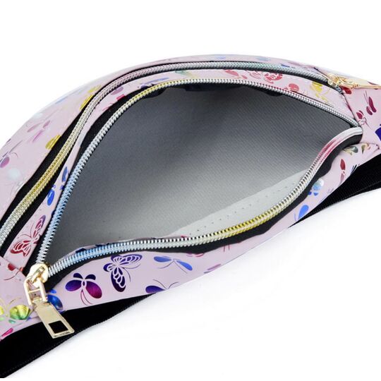 Женская поясная сумка, бананка "Бабочки", черная П4278