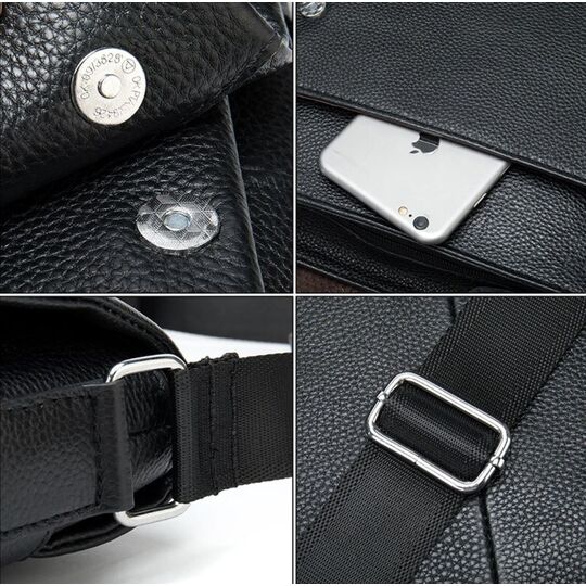 Чоловіча сумка з шкіри, чорна П4293