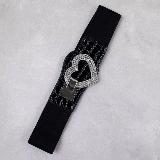 Широкий женский пояс "Сердце", черный П4304