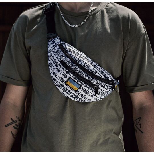 Сумка поясна, бананка, "Україна", біла вишиванка П4518