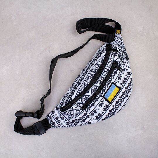 Сумка поясна, бананка, "Україна", біла вишиванка П4518