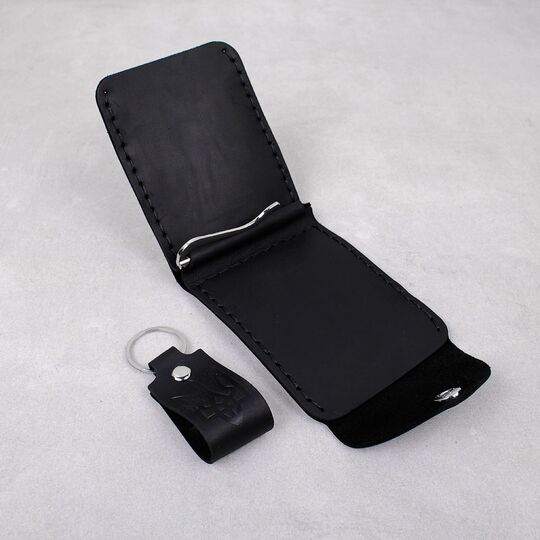 Кошелек зажим из кожи "Карта Украины", черный П4548 (Ручная работа)