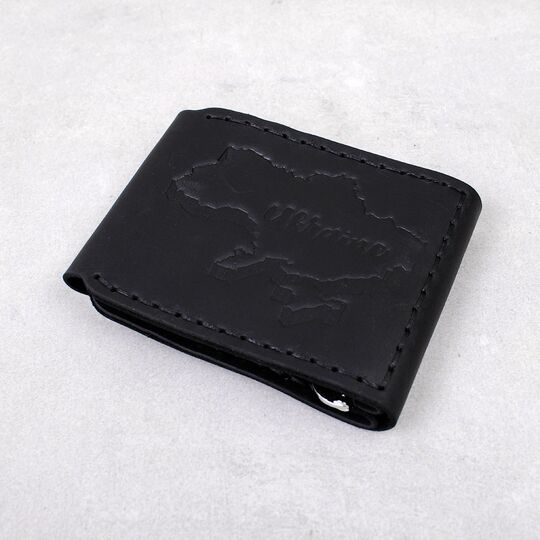 Кошелек зажим из кожи "Карта Украины", черный П4548 (Ручная работа)