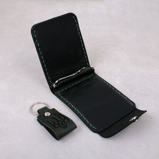 Гаманець затискач зі шкіри "Карта України", зелений П4549 (Ручна робота)