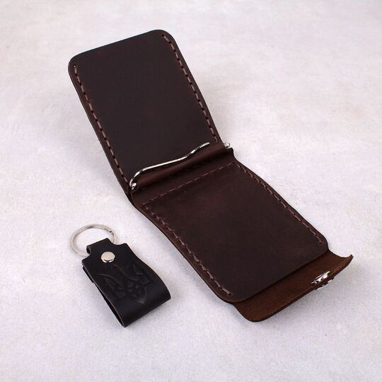 Гаманець затискач зі шкіри "Карта України", коричневий П4551 (Ручна робота)