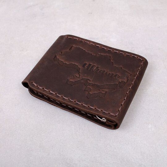 Гаманець затискач зі шкіри "Карта України", коричневий П4551 (Ручна робота)