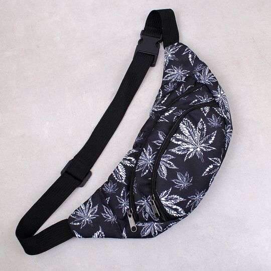 Сумка поясна, бананка, "Маріхуана", чорна П4561